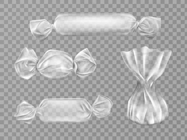 Transparent candy wrapper isolated, blank package — ストックベクタ