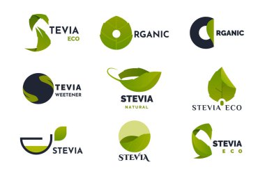 Stevia ikonları doğal bitkisel tatlandırıcı seti bırakıyor