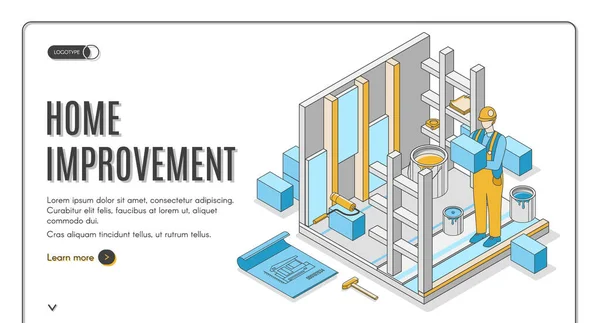 Bannière isométrique de page de renvoi d'amélioration de maison — Image vectorielle