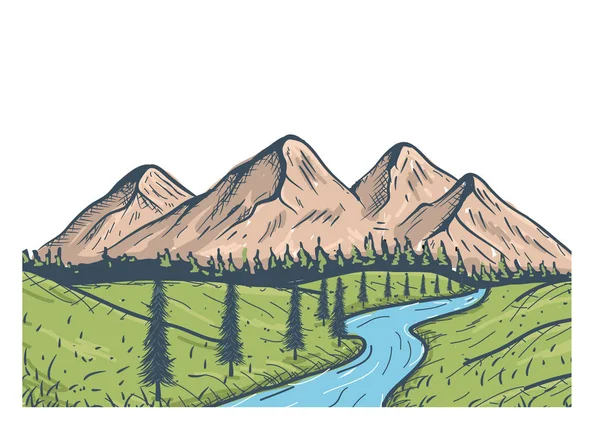 Mountains Dengan River Elemen Designs - Stok Vektor