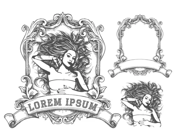 Vektör Vintage Çerçevesini ve Kadını Ayarla