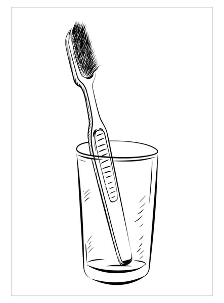 Toothbrush Glass Hand Drawn Style — Stock Vector