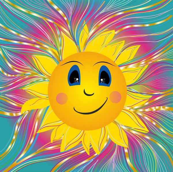 Композиция Веселым Солнцем Красочными Лучами — стоковое фото