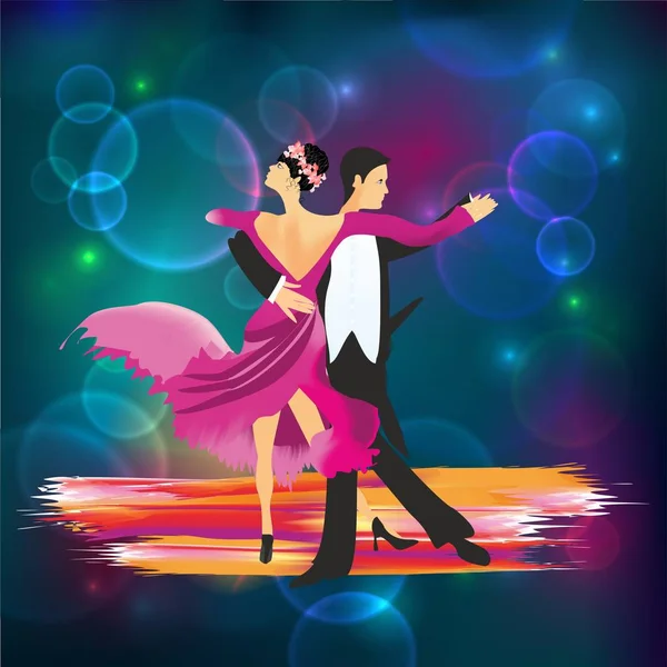 Composition Dancers Who Dance Tango Surrounded Lights — Stock Vector