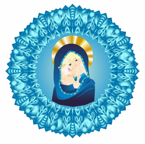 Religious Composition Mary Jesus Surrounded Rosette — Stock Vector