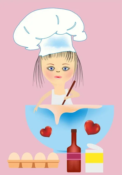 Composition Avec Jeune Chef Qui Prépare Gâteau — Image vectorielle