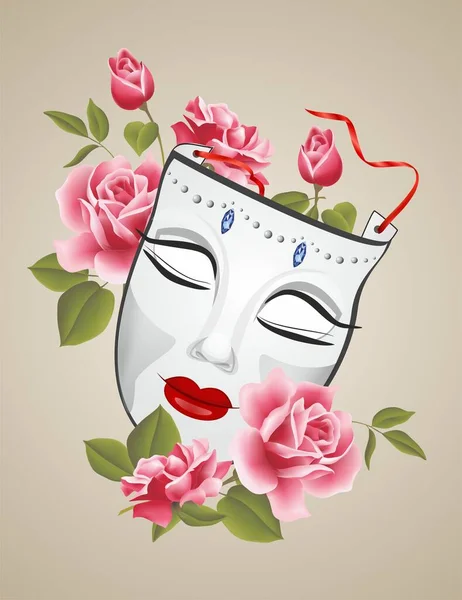 Композиция Карнавальными Маками Украшенными Розовыми Розами — стоковый вектор
