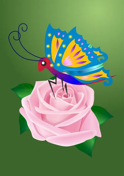 Composición Con Una Mariposa Sentada Sobre Una Rosa — Archivo Imágenes Vectoriales