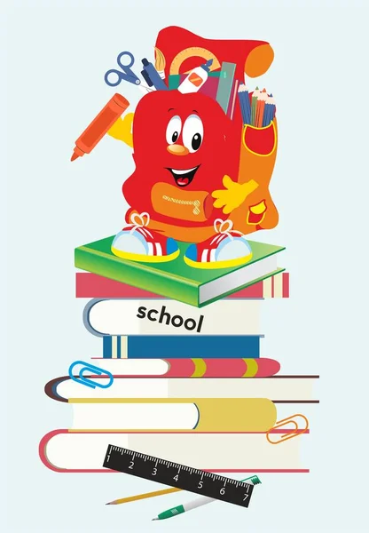 Composition Happy Schoolbag Which Stands Books — Stock Vector