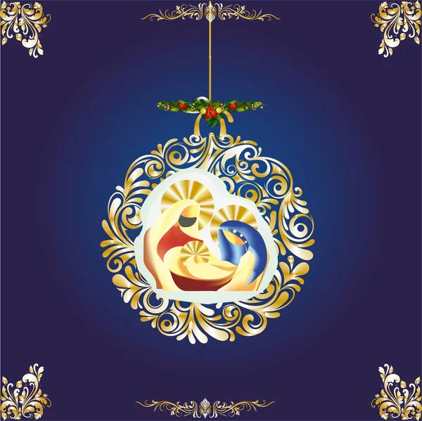 クリスマスボールを背景に神聖な家族とクリスマスの組成物 — ストックベクタ