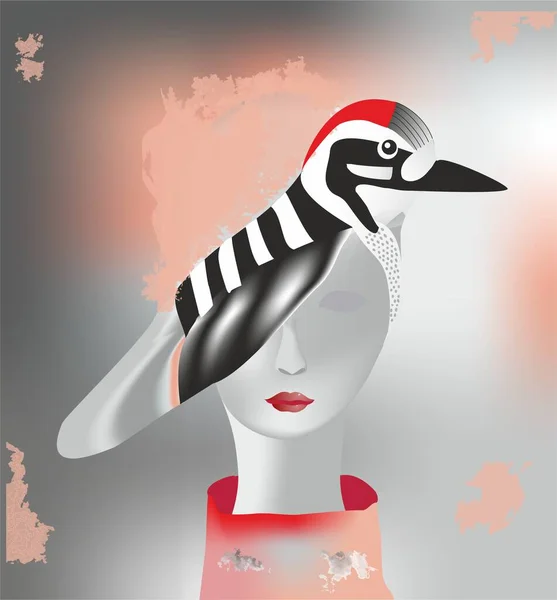 Kuş Kadın Başlıklı Kırmızı Şapka — Stok Vektör