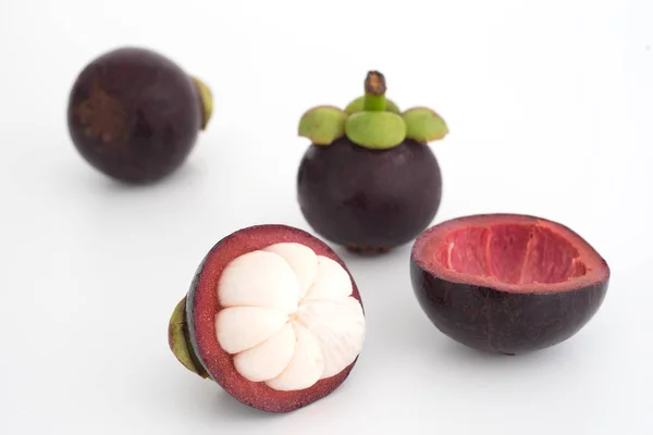 Mangosteen Asijské Tropického Ovoce Bílém Pozadí — Stock fotografie