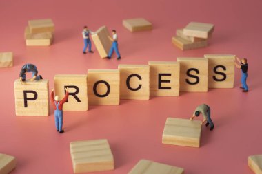 İşçi işlemi tek kelimesine kadar kurmak. İş süreci kavramı.