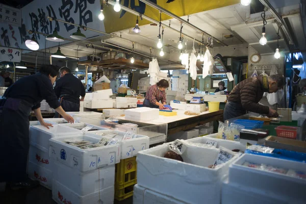 Tóquio Japão Fevereiro 2017 Tsukiji Fish Market Mercado Dos Maiores — Fotografia de Stock