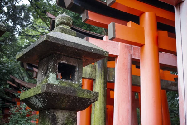 Taş Fener Fushimi Inari Tapınak Kyoto Torii Kapıda Sıra Ile — Stok fotoğraf