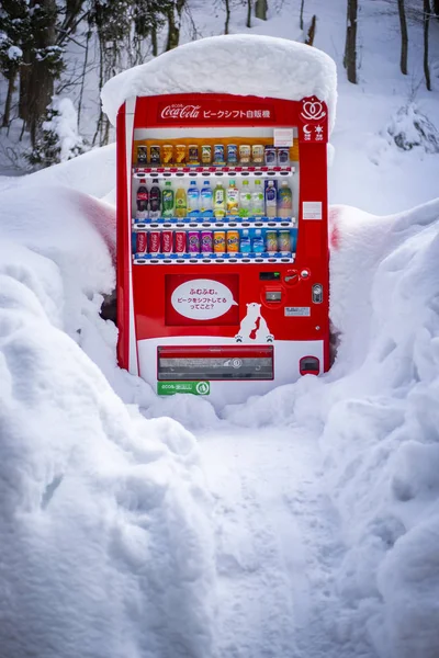 Nagano Japan Februari 2017 Coca Cola Varuautomat Stående Med Tung Royaltyfria Stockfoton