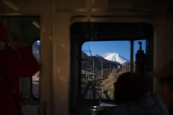 Όρος Φούτζι Στην Προβολή Πρωί Στο Παράθυρο Του Τρένου — Φωτογραφία Αρχείου