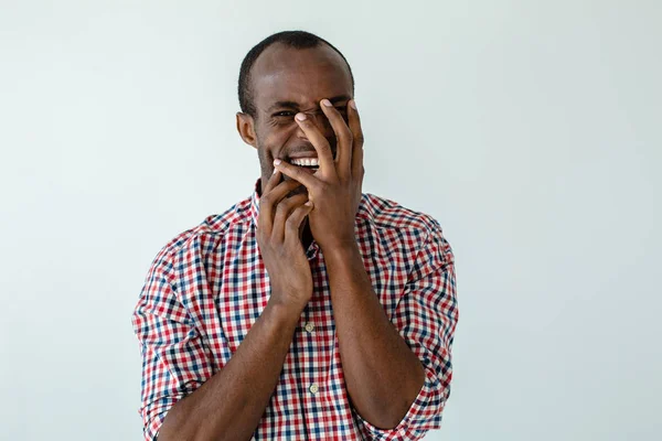 Verdadera Emoción Alegre Adulto Afro Americano Afro Americano Hombre Sonriendo — Foto de Stock