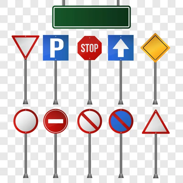 Set of road signs isolated on transparent background. Elements for infographic, social advertising, website design. Vector illustration. — Stock Vector