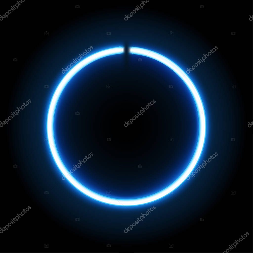 Neon blue circle lamp sign isolated on transparent background.  Vector illustration.