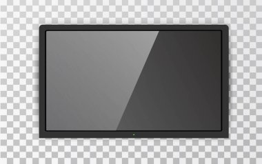 Gerçekçi Tv Ekran Lcd plazma. Büyük bilgisayar monitör mockup. Modern boş ekran Tv. göl kenarında şeffaf arka plan. Vektör çizim