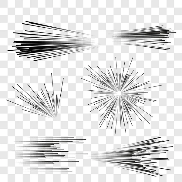 スピード線を設定します。あなたのデザインの効果。透明な背景に黒コミック ライン。ベクトル図 — ストックベクタ