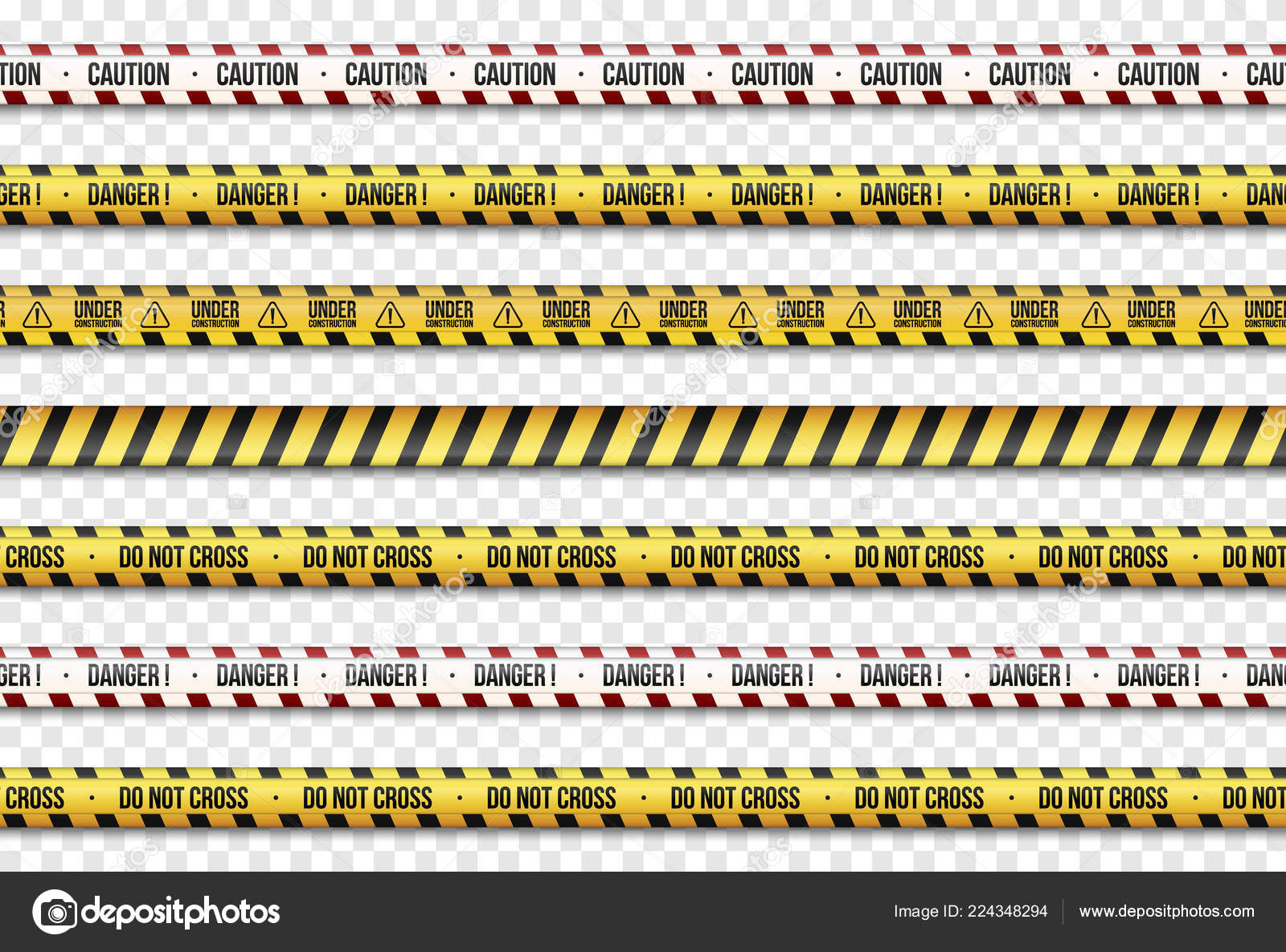 Set Of Yellow With Black Police Line Warning Seamless Tapes