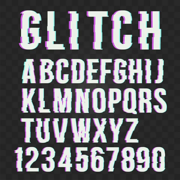 Trendiger Stil Verzerrte Glitch Schrift Alphabet Buchstaben Und Zahlen Bis — Stockvektor