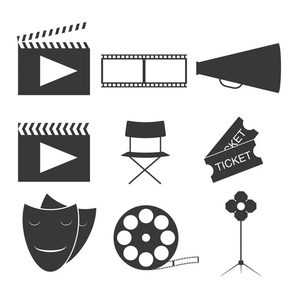 Piso varios elementos de cine de diseño. Icono de película. Ilustración vectorial — Vector de stock