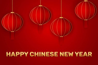 Çin yeni yılı geleneksel kırmızı tebrik kartı illüstrasyon kırmızı zemin üzerine geleneksel Asya fener ile.