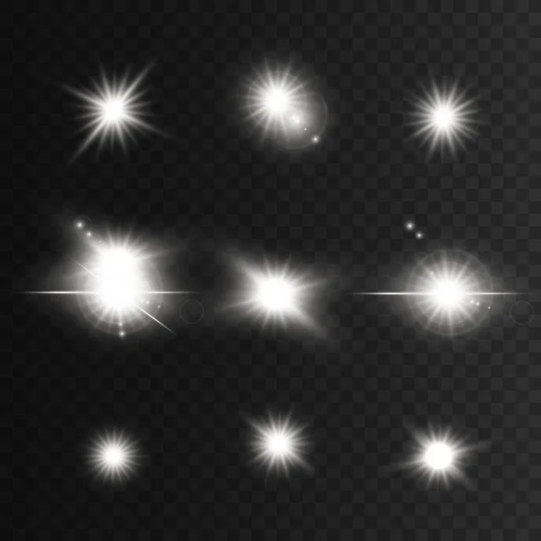 Leuchtende Sterne Auf Transparentem Hintergrund Glänzend Und Hell Vektorillustration — Stockvektor