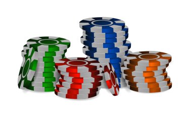 Renkli casino fişi. Plastik Poker fiş yığınları. Beyaz arka plan üzerinde izole. Vektör çizim 