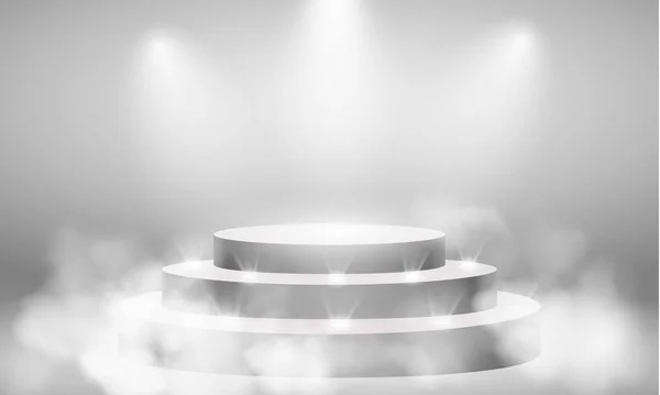 丸い台座。照明とステージの表彰台。勝者の表彰台と授賞式の概念とのシーン。フォグの舞台背景。ベクトル イラスト — ストックベクタ