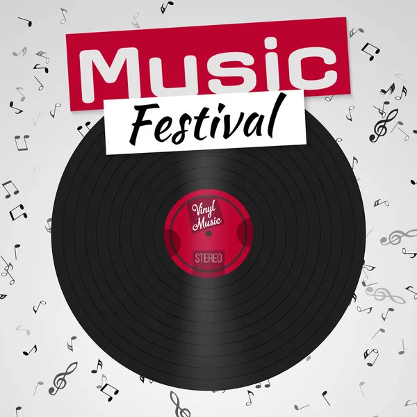 Banner for the retro music festival. Musical poster template for your design. Music elements design for card, invitation, flyer, brochure. Music vinyl and notes background vector illustration.