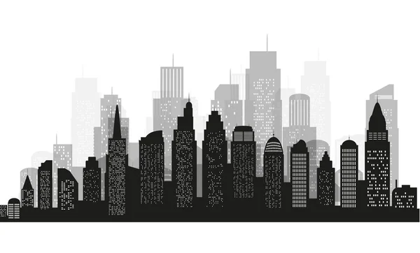 La silueta de la ciudad con color negro sobre fondo blanco en un estilo plano. Paisaje urbano moderno. ilustración vectorial . — Vector de stock