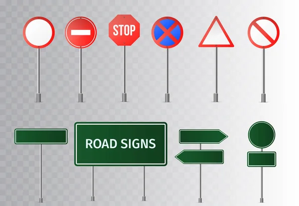 Straßenschilder und grüne Verkehrsschilder. isoliert auf transparentem Hintergrund. Vektorillustration. — Stockvektor