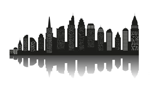 La silueta de la ciudad con color negro sobre fondo blanco en un estilo plano. Paisaje urbano moderno. ilustración vectorial . — Vector de stock