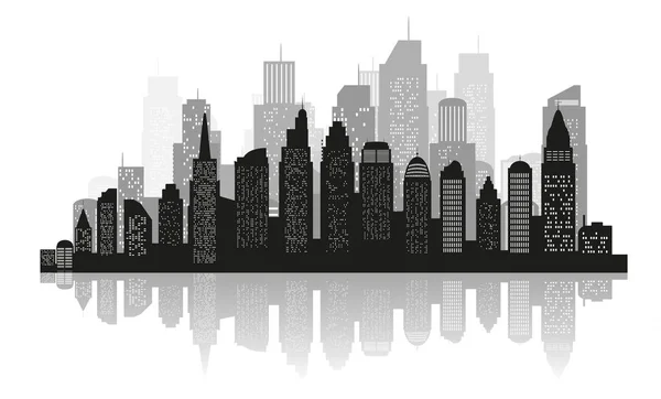 A silhueta da cidade com cor preta sobre fundo branco em um estilo plano. Paisagem urbana moderna. ilustração vetorial . —  Vetores de Stock