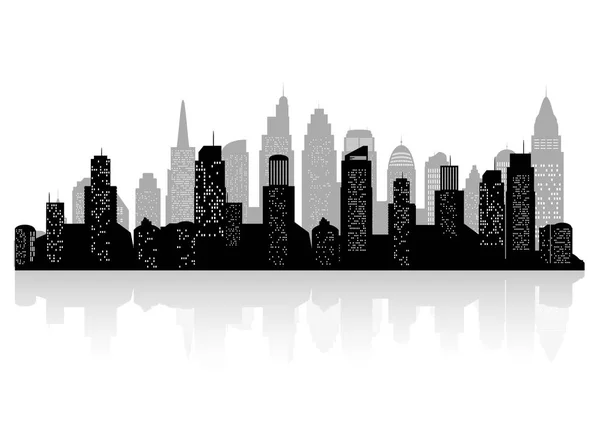 La silueta de la ciudad con color negro sobre fondo blanco en un estilo plano. Paisaje urbano moderno. ilustración vectorial . — Vector de stock