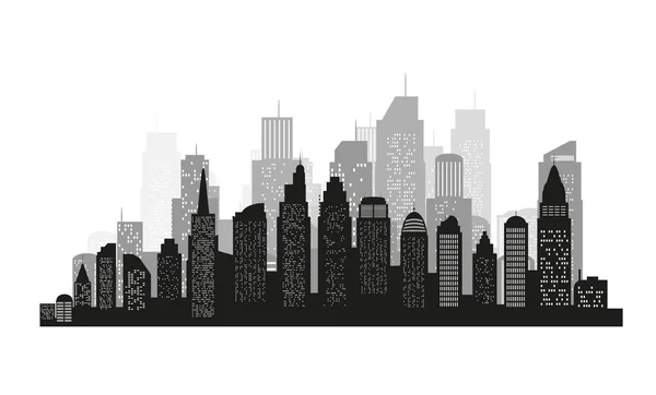 La silueta de la ciudad con color negro sobre fondo blanco en un estilo plano. Paisaje urbano moderno. ilustración vectorial . — Vector de stock