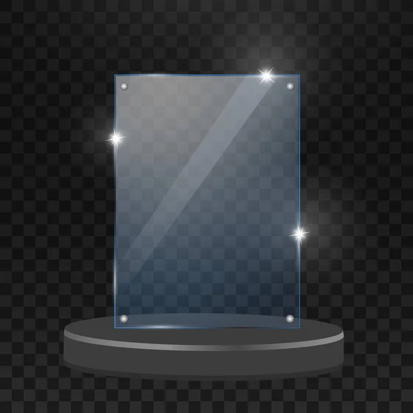 Trophée brillant en verre. Isolé sur fond transparent noir. Illustration vectorielle. — Image vectorielle