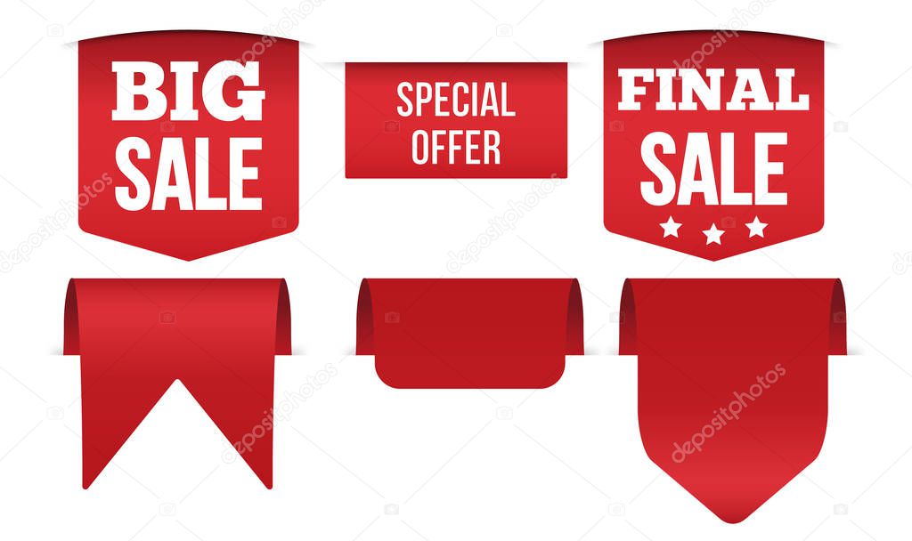 Red banner special offer, Big sale, Isolated on white background.
