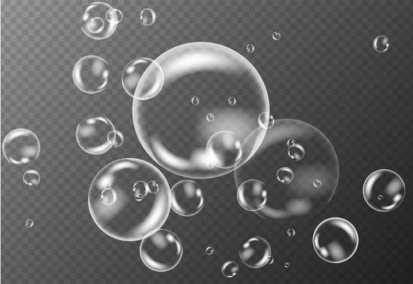 Conjunto de burbujas de jabón coloridas transparentes realistas . — Vector de stock