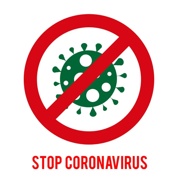 Firma precaución coronavirus. Detén el coronavirus. Icono Bacteria coronavirus. 2019-nCoV,. Brote de Coronavirus. Concepto médico pandémico con células peligrosas Aislado sobre fondo blanco — Vector de stock