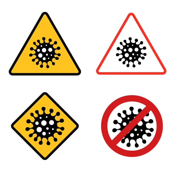 Coronavirus Covid-19 ikonu, karantina biyolojik tehlike işareti. Romanlar Coronavirus Bakteri Kavramlarını durdurur. Tehlikeli Alarm Coronavirüs Salgını. Stok Vektör