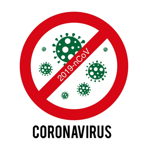 Firma precaución coronavirus. Detén el coronavirus. Icono Bacteria coronavirus. 2019-nCoV,. Brote de Coronavirus. Concepto médico pandémico con células peligrosas Aislado sobre fondo blanco — Archivo Imágenes Vectoriales