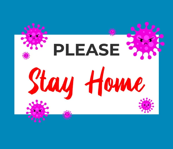 Uyarı COVID 19 afişinde evde kal. Coronavirus kampanya logosu. Virüs önleme konsepti. Karantina 'da güvende kalın.. Vektör Grafikler