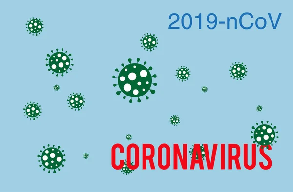 Wabah Coronavirus dan 2019-nCoV dengan latar belakang biru. Bakteri Coronavirus 2019-nCoV. Konsep medis Pandemik. - Stok Vektor