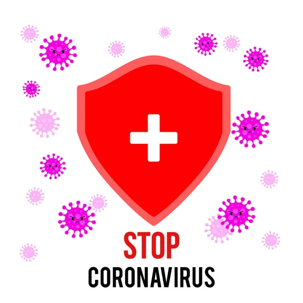 Hentikan Coronavirus Covid-19 ikon, Karantina tanda biohazard. Novel berhenti Coronavirus Bacteria Concepts. Wabah Coronavirus Peringatan Berbahaya. - Stok Vektor