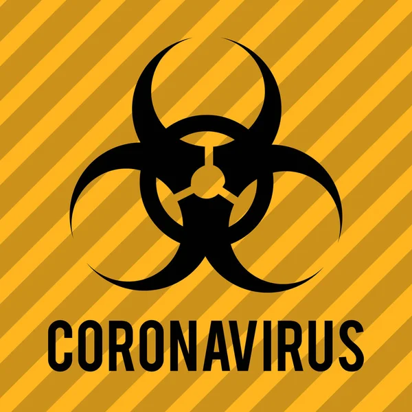 Tanda peringatan Biohazard. Bahaya dan label biohazard menandai wabah Coronavirus. Pencegahan, pengendalian, dan manajemen penyakit. - Stok Vektor